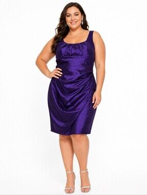 S.L. Fashions 22W Purple Taffeta Ruched Cocktail Party Dress NWT Plus